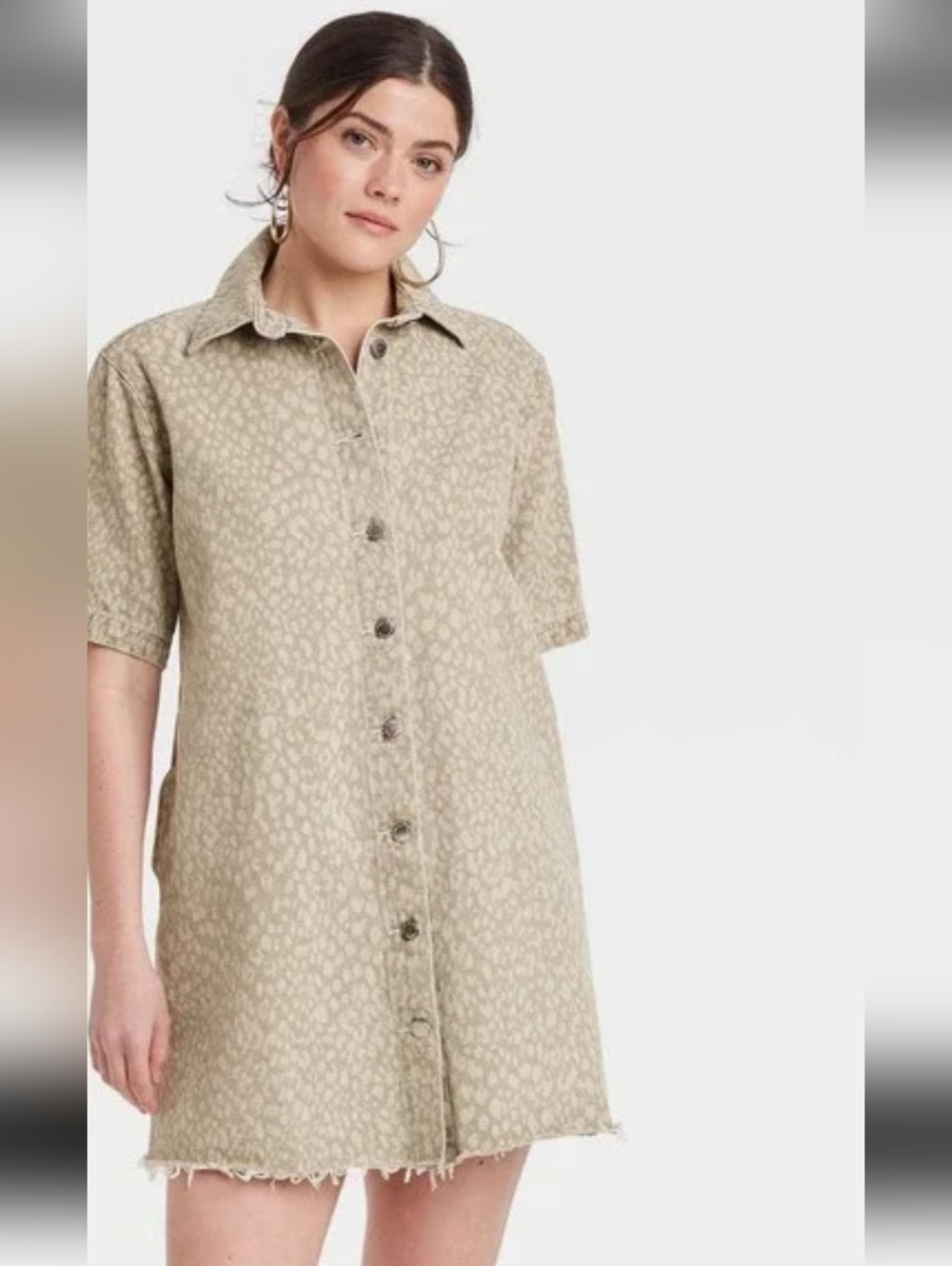 Universal Thread Beige Short-Sleeve Button-Front Shirt Dress Size XS.